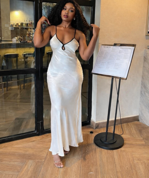 White satin slip dress