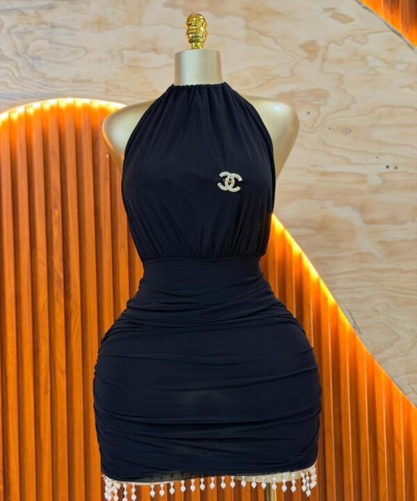 Halter‑Neck Ruched Mini Dress