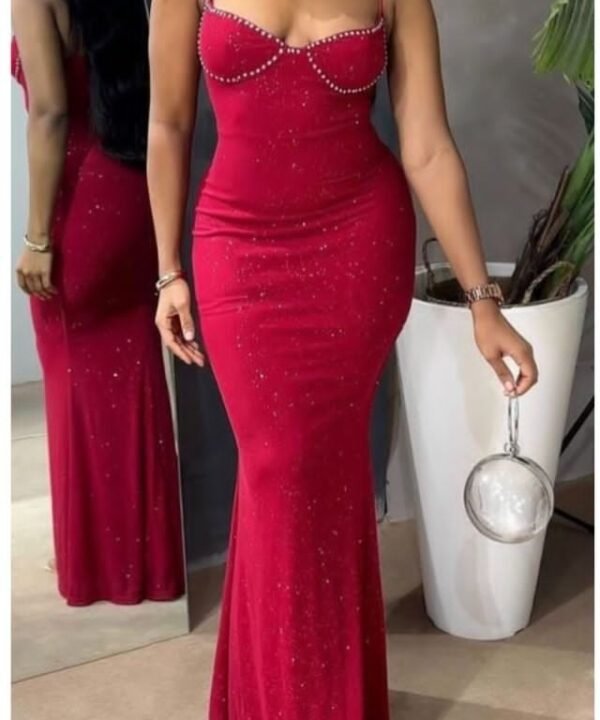 long, fitted evening gown