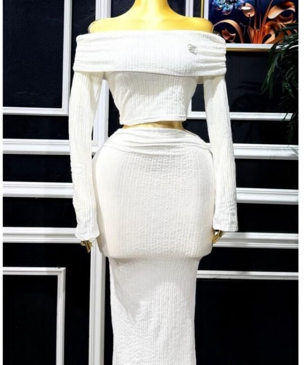 Long‑sleeve off‑shoulder two piece suit