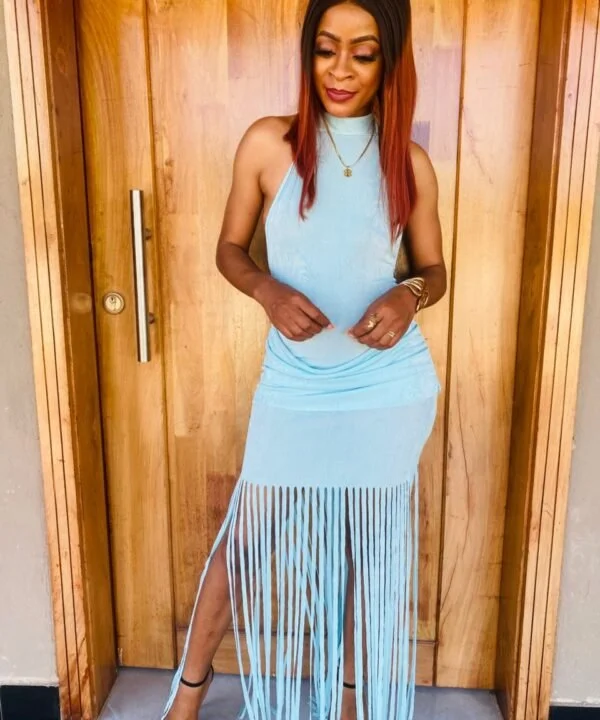 Backless Halter Neck Fringe Maxi Dress