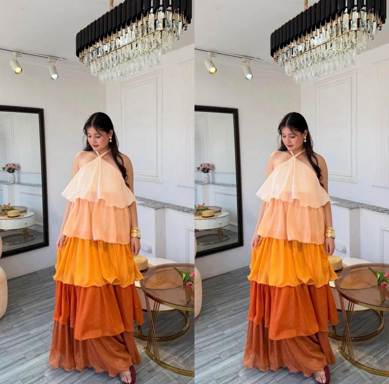 Tiered Neck Maxi Dress
